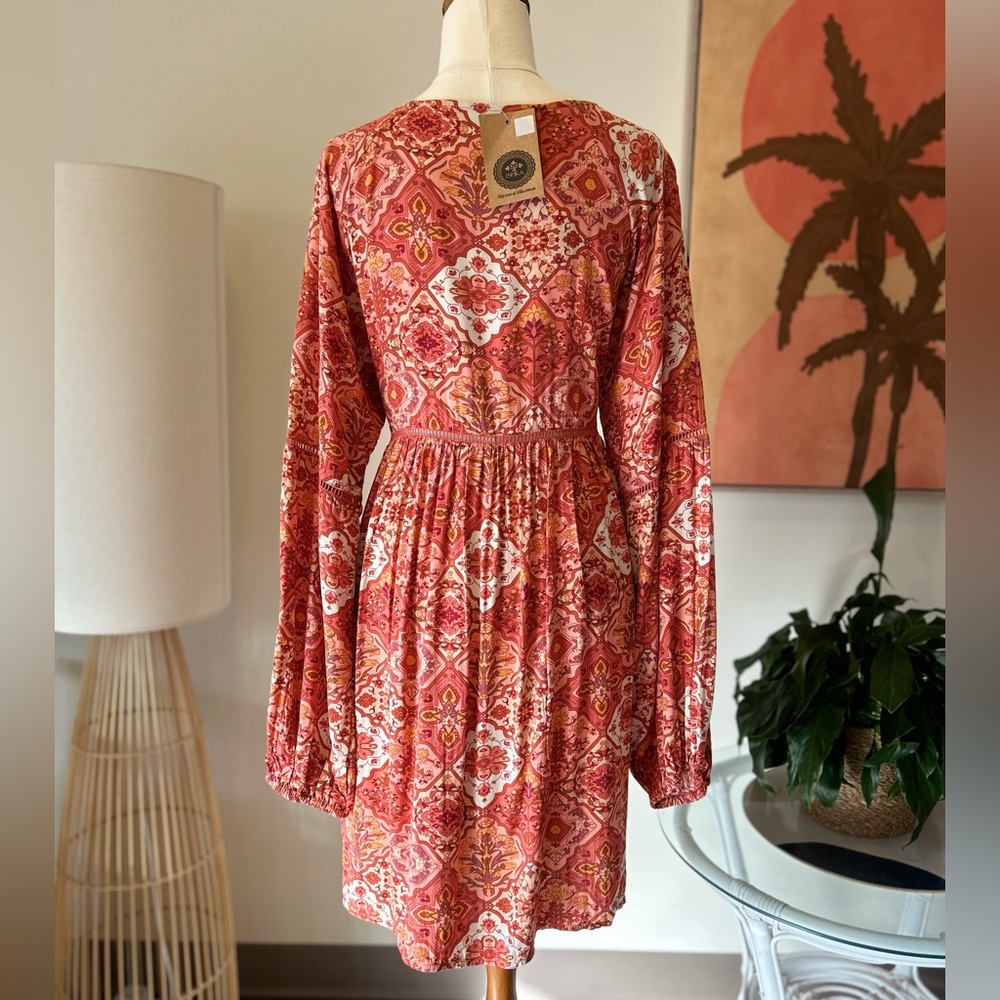Ishka Mini Medium Paprika Tile Floral Dress - Picture 2 of 5